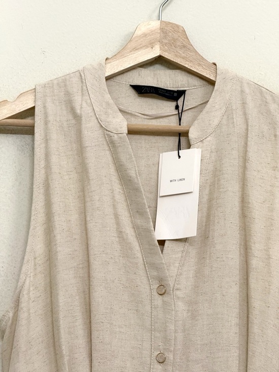 NWT Zara Belted Linen Blend Midi Dress in Tan size L - Picture 13 of 17